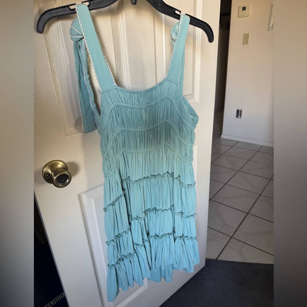C & V Light Blue Tiered Mini Dress